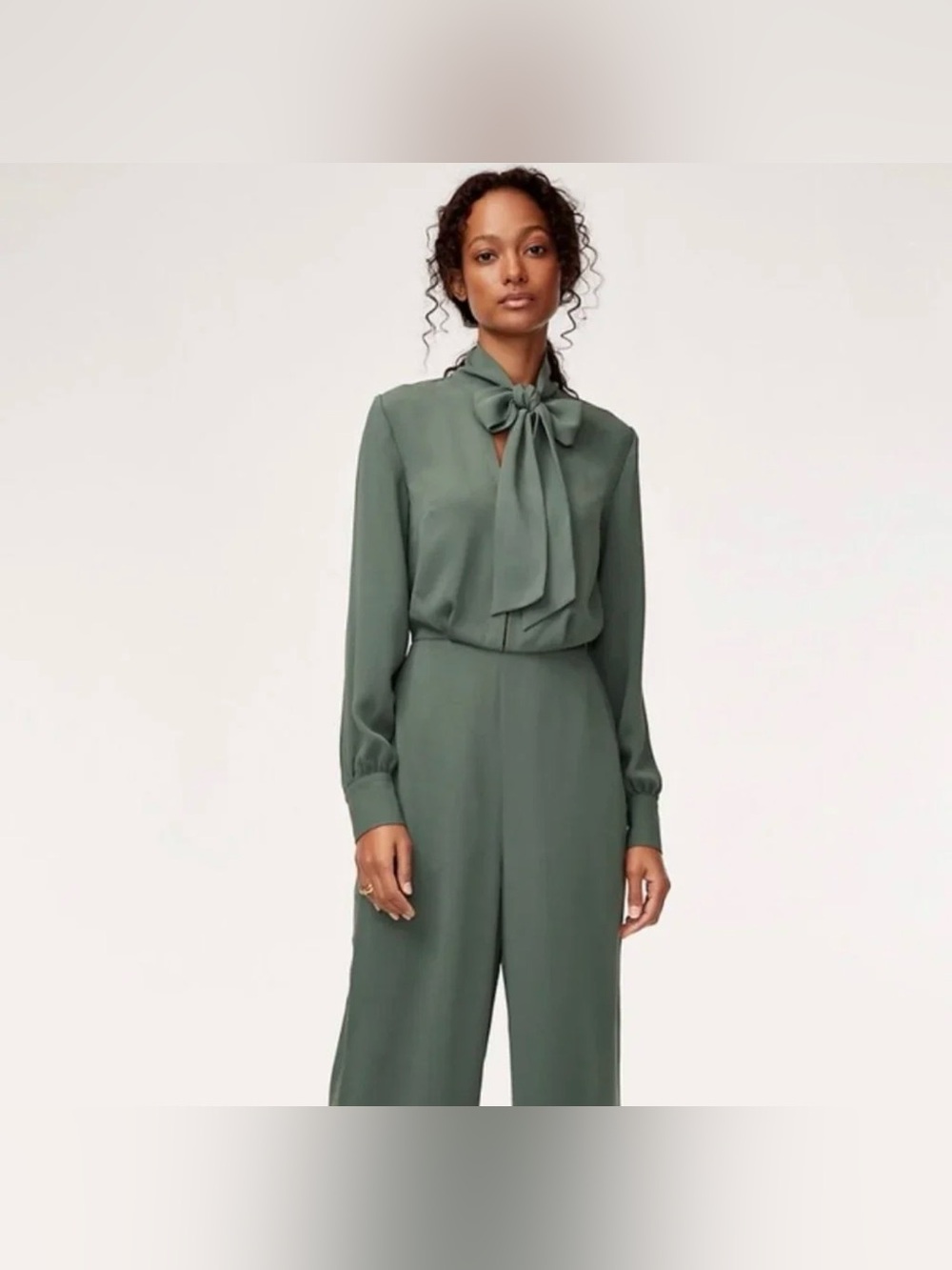 Aritzia Babaton Tie-Neck Jumpsuit in a sage/olive green